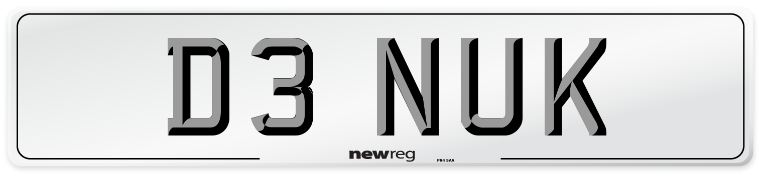 D3 NUK Number Plate from New Reg